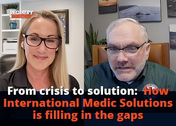 Two individuals are engaged in a video call, discussing how International Medic Solutions addresses challenges in healthcare.